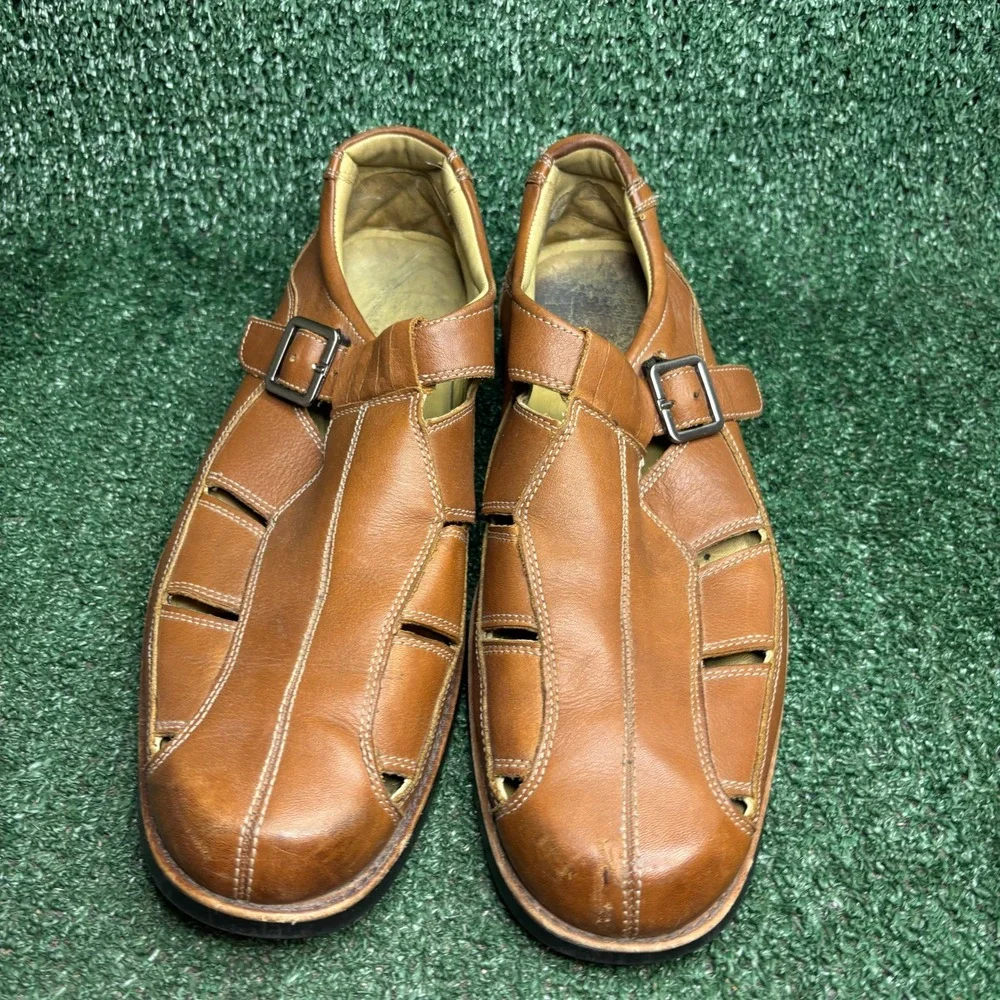 Johnston Murphy Buckle Strap‎ Leather Casual Fisherman Sandals Brown Mens Sz 11M